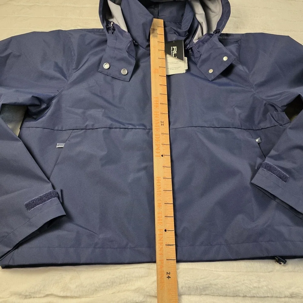 RLX Ralph Lauren Packable Performance Hooded‎ Rain Jacket Womens L Vented Blue